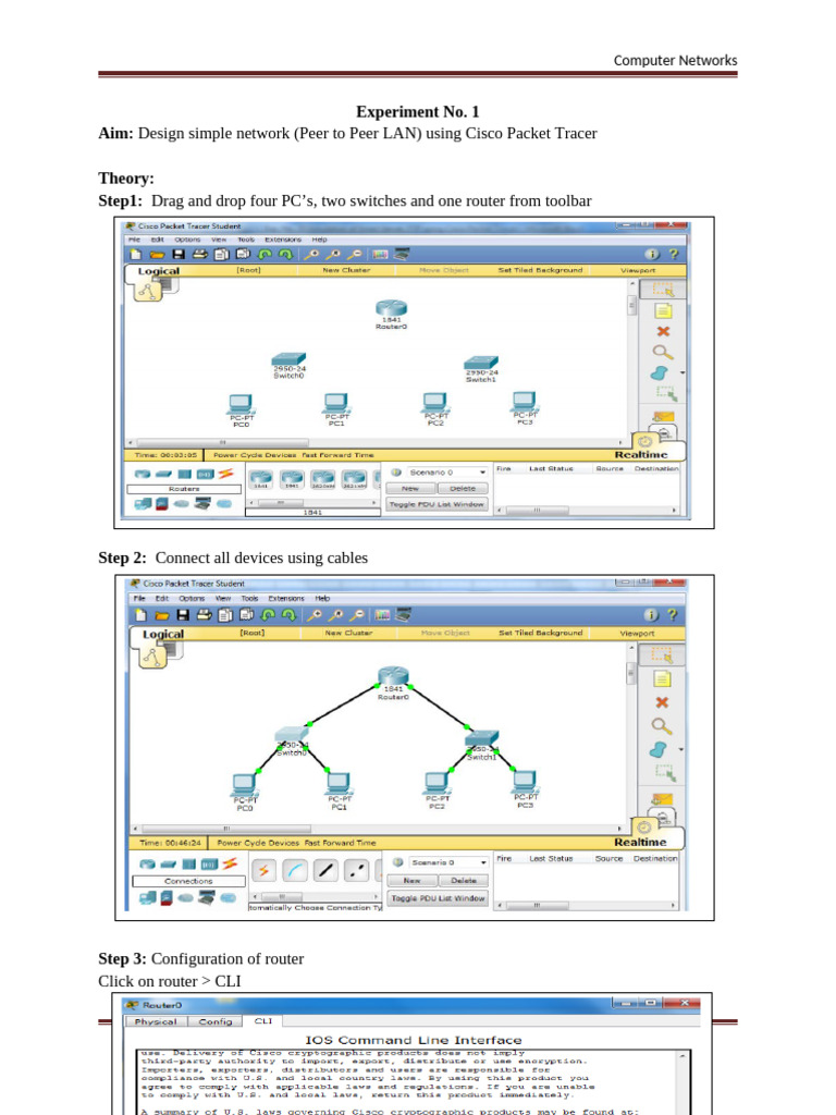 Exp. No. 1 Design Simple Network Using Cisco Packet Tracer | PDF