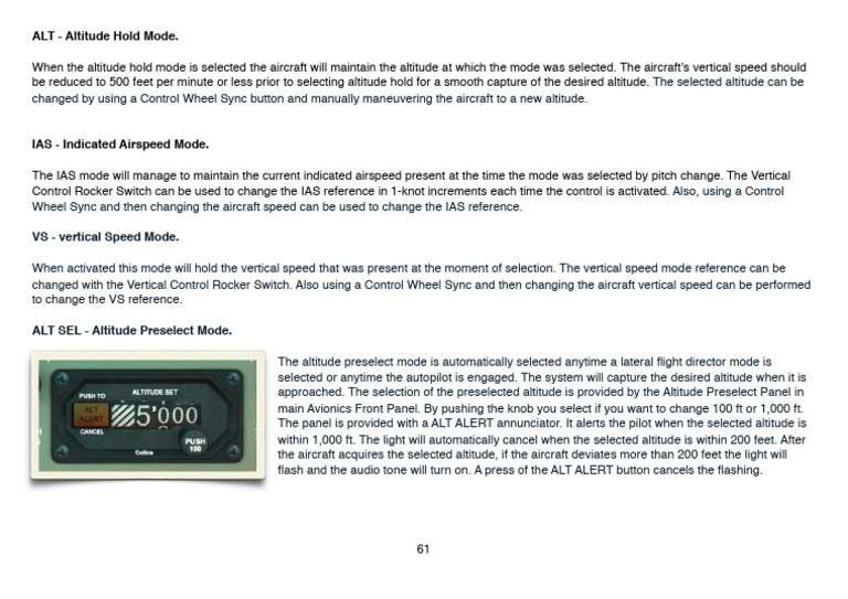 ALT - Altitude Hold Mode.: VS - Vertical Speed Mode | PDF