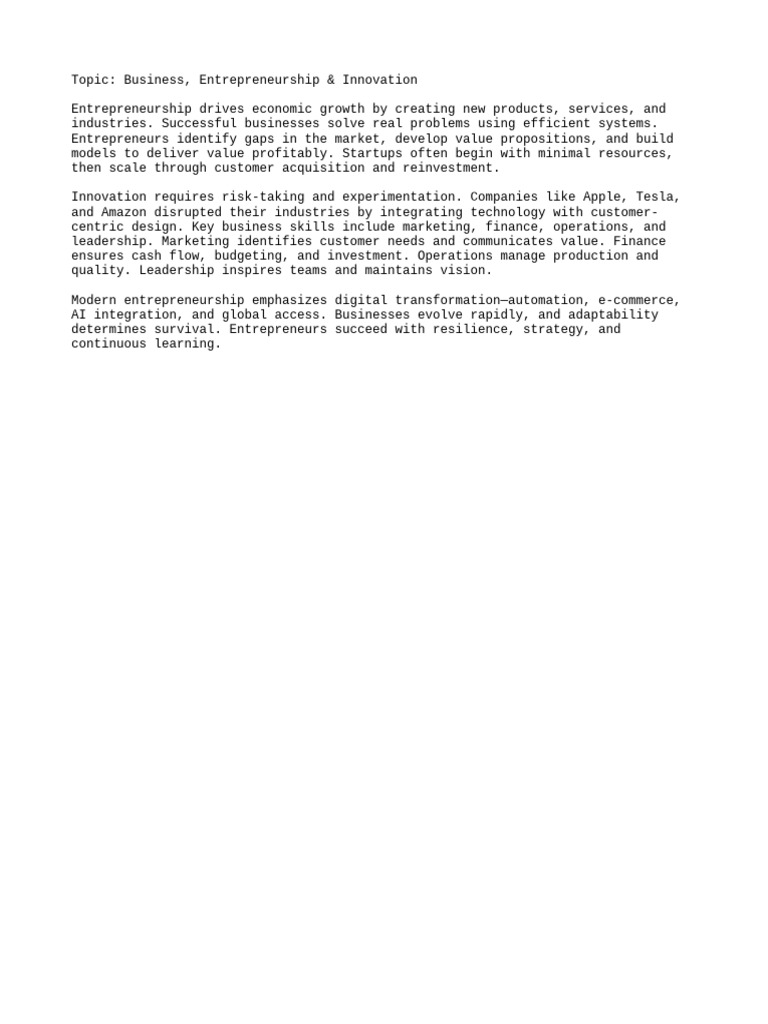 Entrepreneurship and Innovation Essentials | PDF