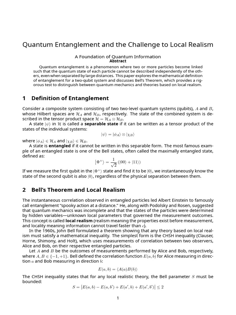 Quantum Entanglement and Local Realism | PDF | Quantum Entanglement ...