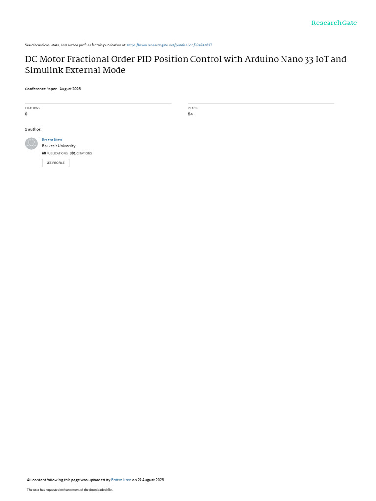 FOPID Control of DC Motor with Arduino | PDF | Electric Motor ...