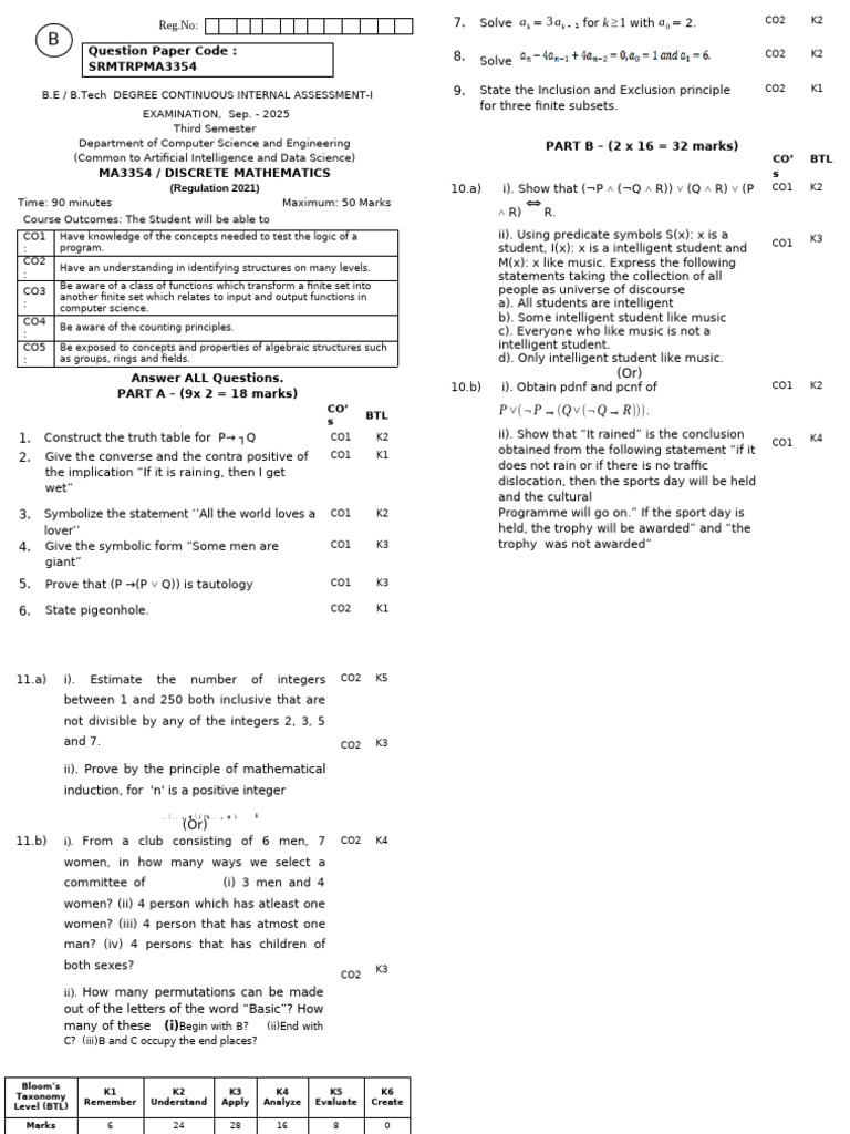 CIA-i-ma3354 DM Set B | PDF | If And Only If | Mathematical Logic