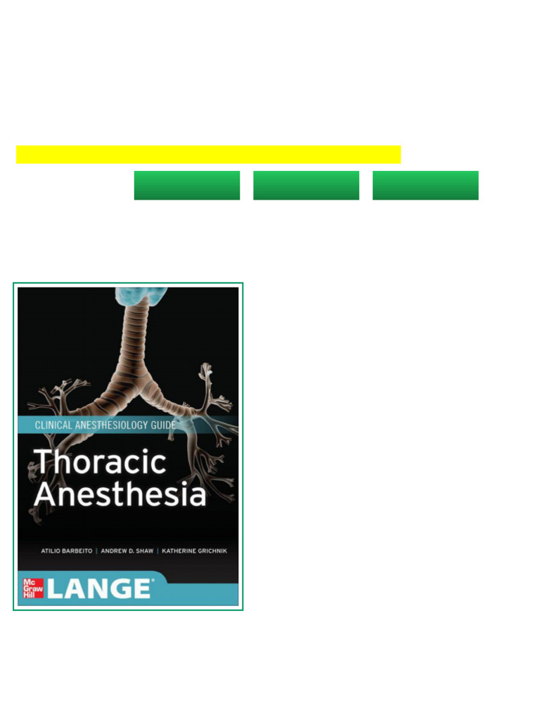 Thoracic Anesthesia (Lange Medical Book) Barbeito Atilio & Shaw Andrew ...