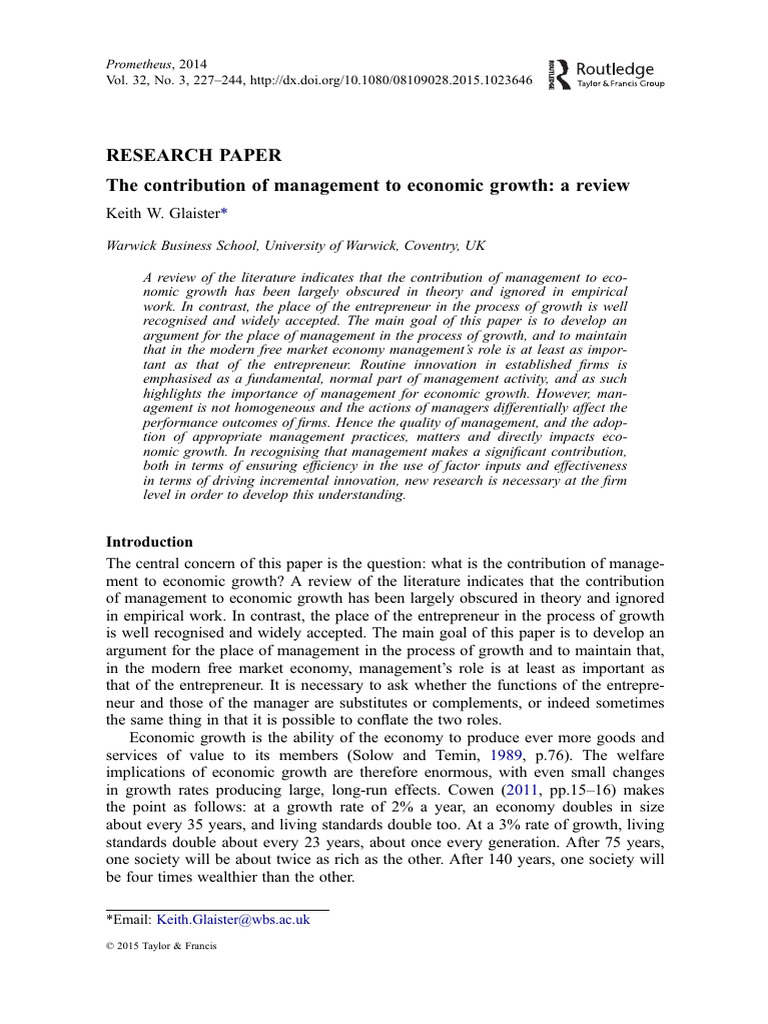 Management's Role in Economic Growth | PDF | Entrepreneurship | Labour ...