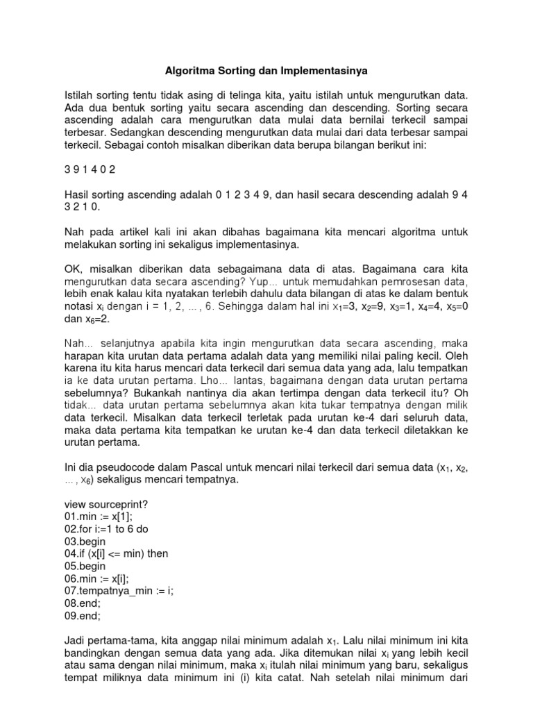 Algoritma Sorting Dan Implement As in Ya | PDF | Metode & Bahan Ajar