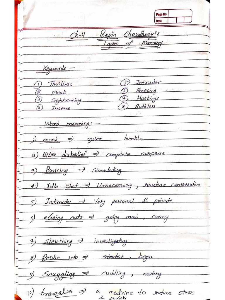 Ch-4 Bepin Choudhary's Lapse of Memory Notes | PDF
