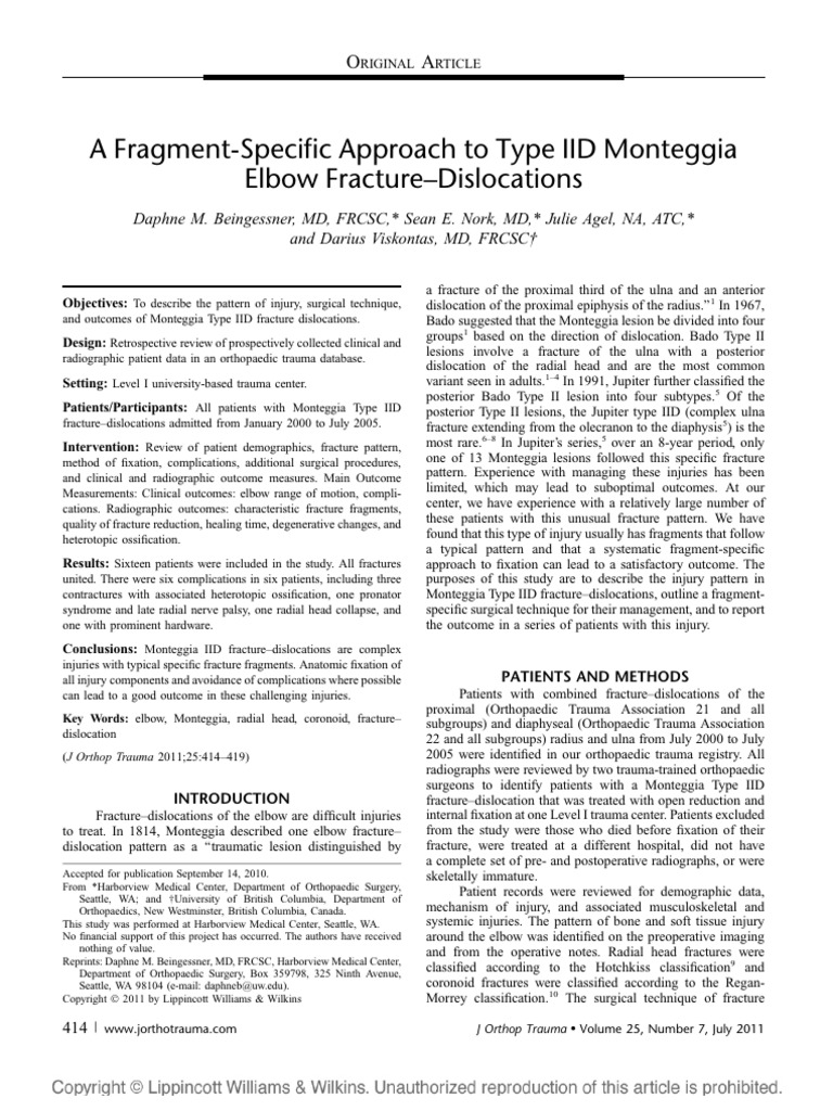 A Fragment-Specific Approach To Type IID Monteggia Elbow Fracture ...
