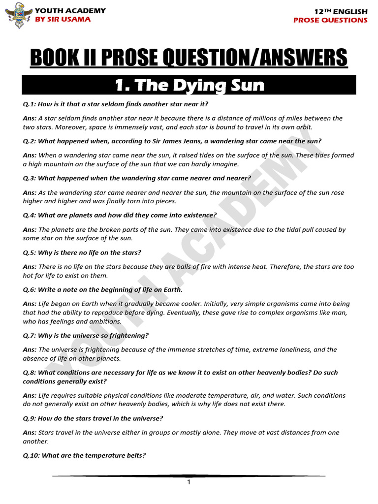 12th Grade English Prose Q&A Guide | PDF | Famine | Stars