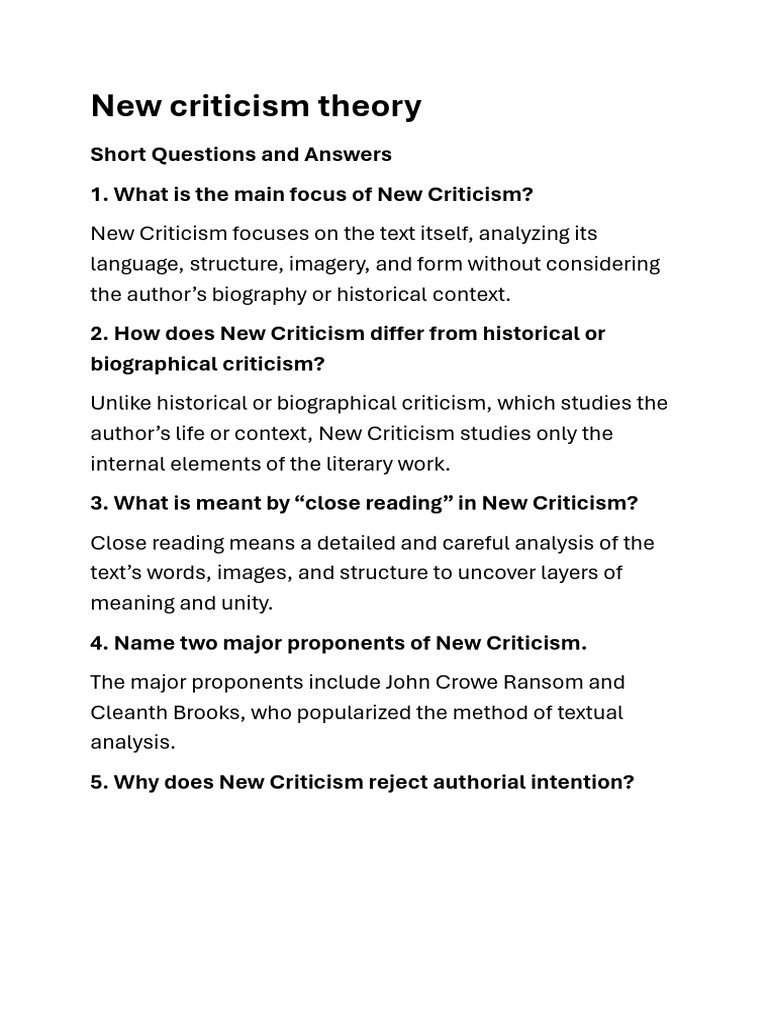 New Criticism: Key Concepts Explained | PDF