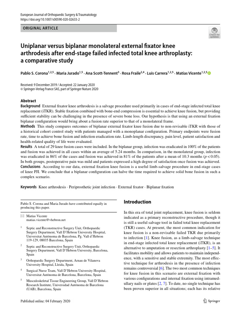 Uniplanar Versus Biplanar Monolateral External Fixator Knee Arthrodesis ...