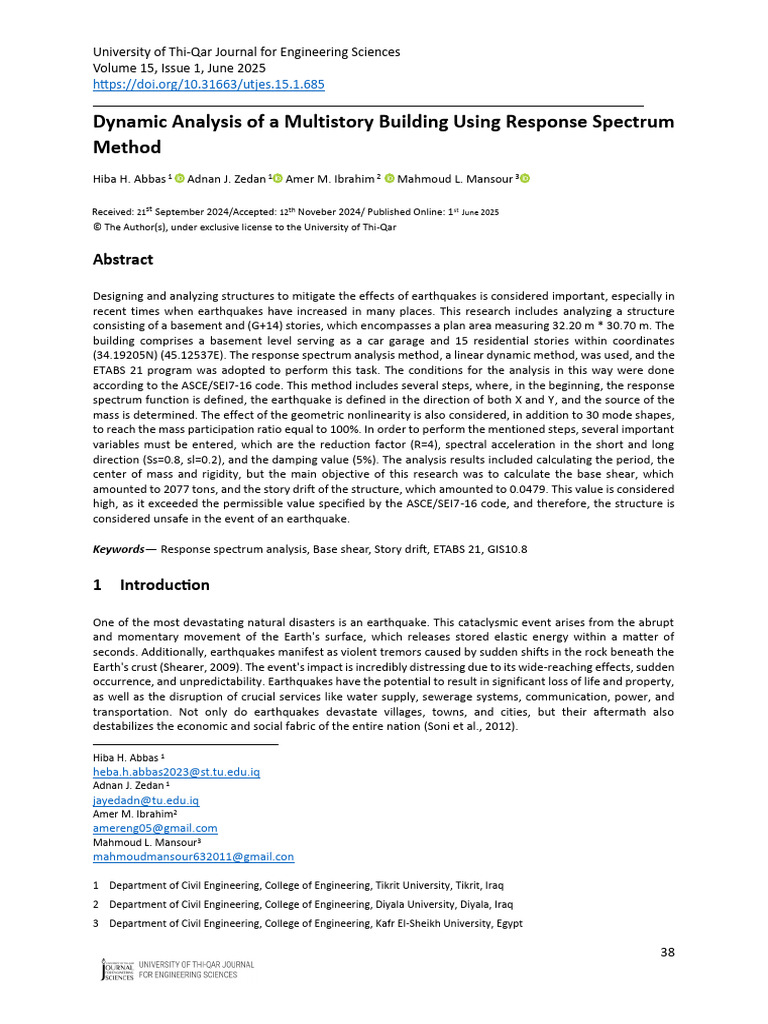 Dynamic Analysis of Multistory Building | PDF | Earthquakes | Seismology