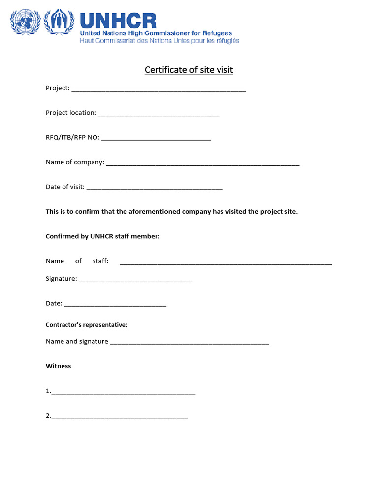 ANNEX-I Certificate of Site Visit-Template | PDF