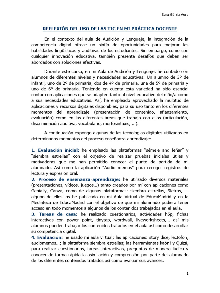 Reflexion Practica Docente | PDF | Salón de clases | Enseñando