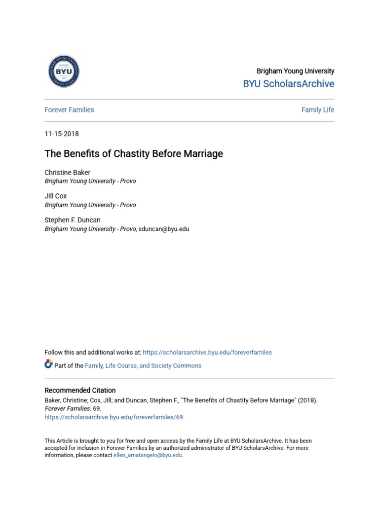 The Benefits of Chastity Before Marriage | PDF | Cohabitation ...