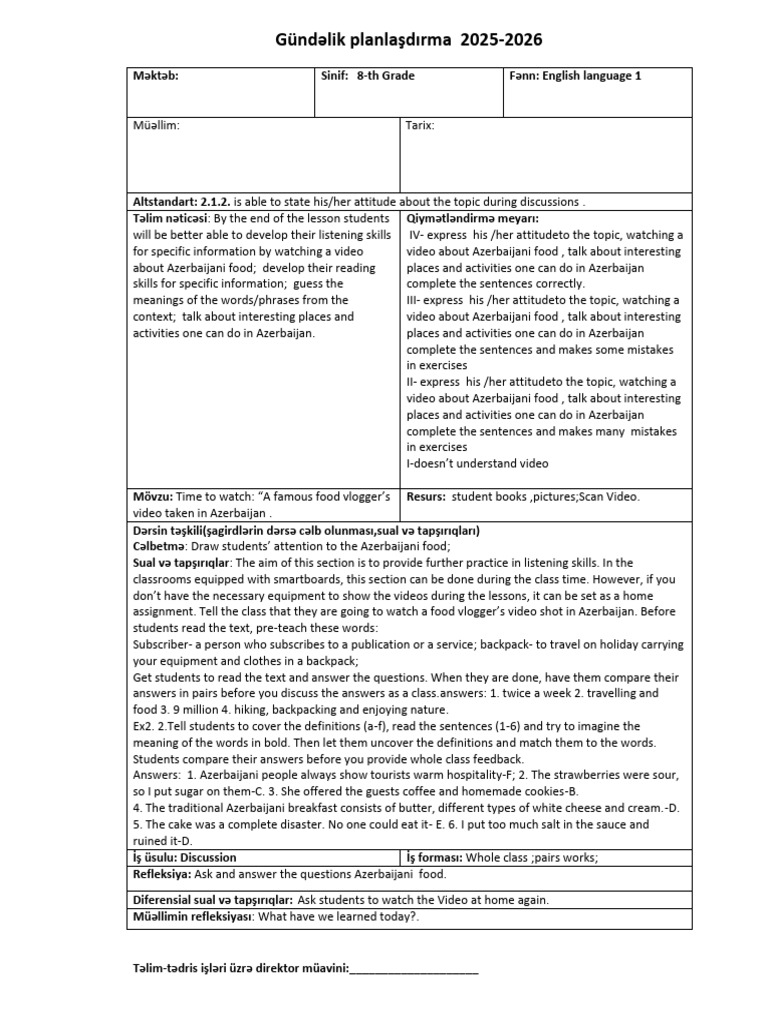 English Language 8th Grade - 24-28 November - Done | PDF | Foods | Cooking