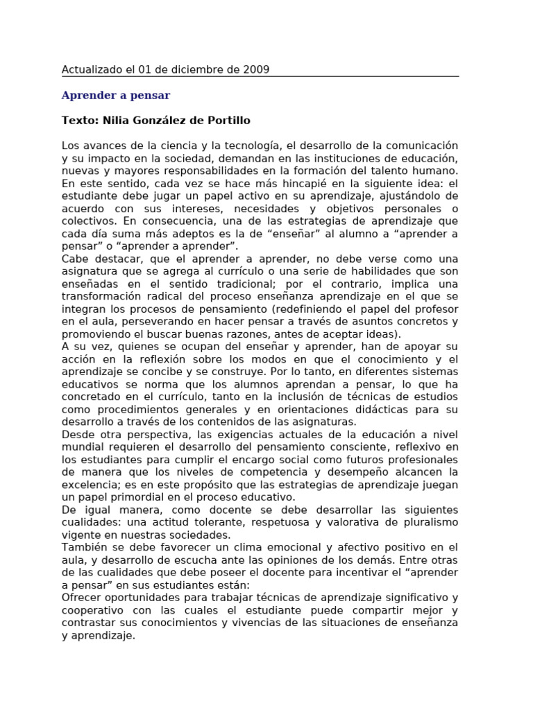 Estrategias para Aprender a Pensar | PDF | Aprendizaje | Pensamiento