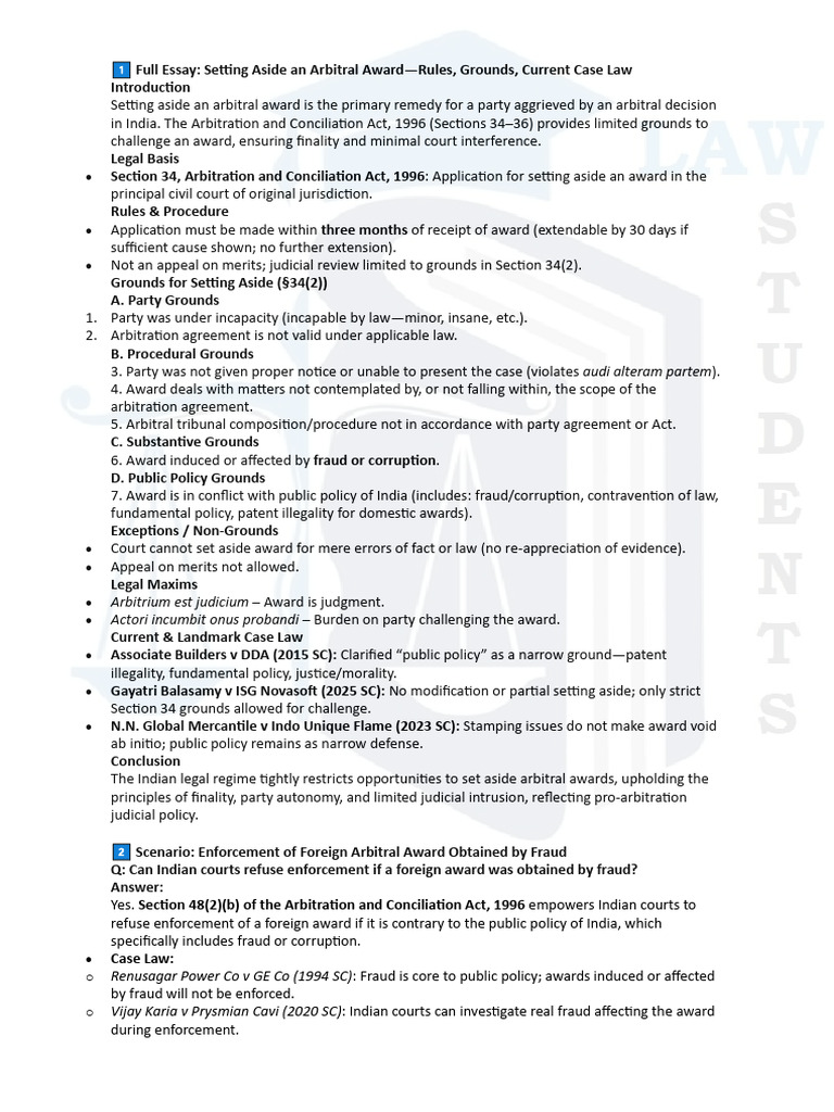 Grounds to Set Aside Arbitral Awards in India | PDF | Arbitration ...