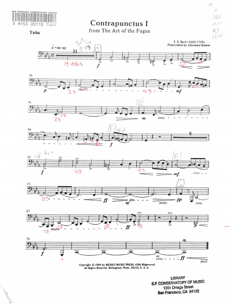 Bach - Contrapunctus 1 Parts | PDF