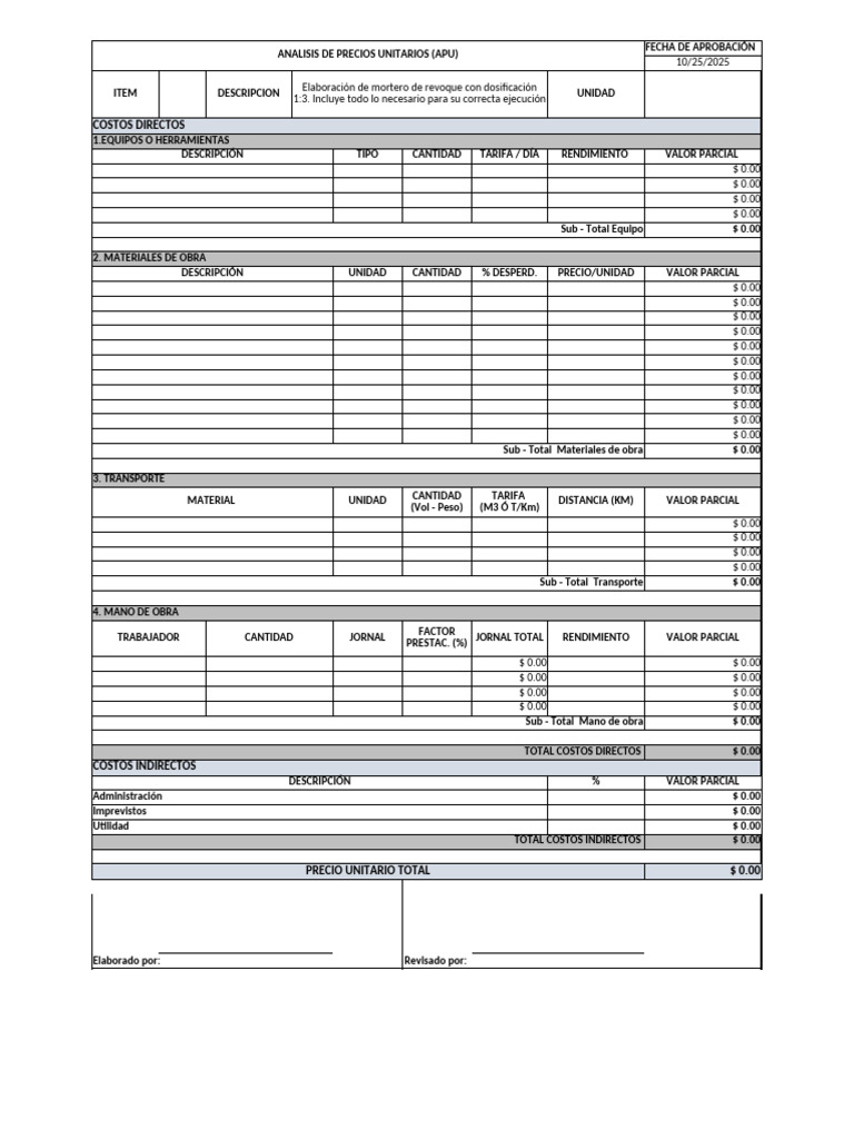 Formato Apu | PDF | Elementos arquitectónicos | Cemento