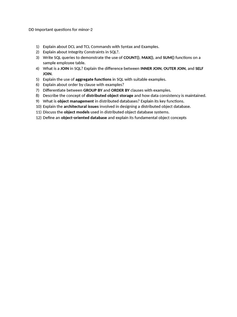 DD Important Questions For Minor | PDF