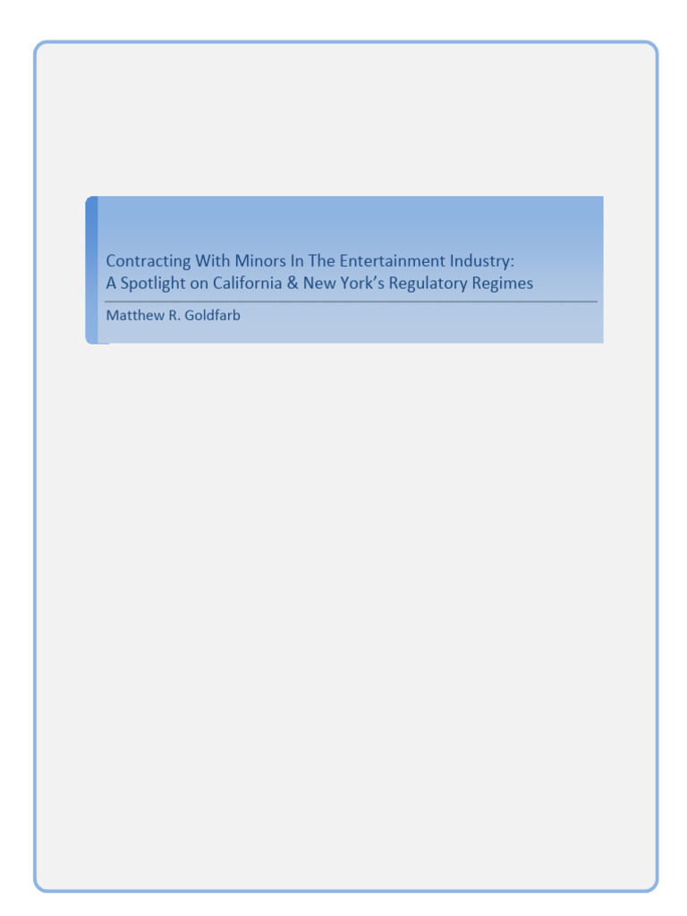 Contracting With Minors in Entertainment Industry - Matthew Goldfarb ...