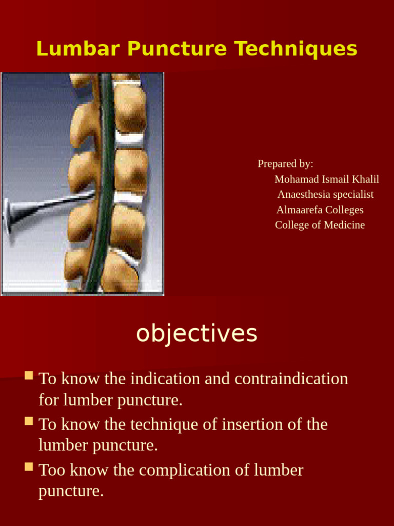 Lumbar Puncture Techniques Explained | PDF | Medical Specialties ...