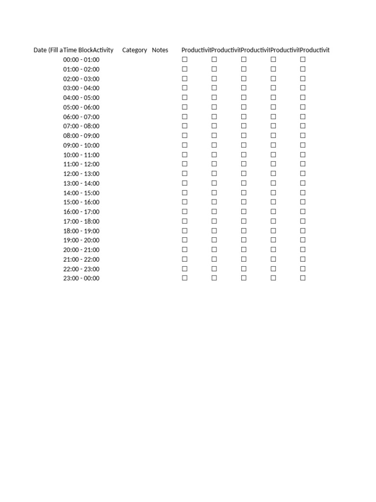 Daily Time Tracking Template With Square Boxes | PDF