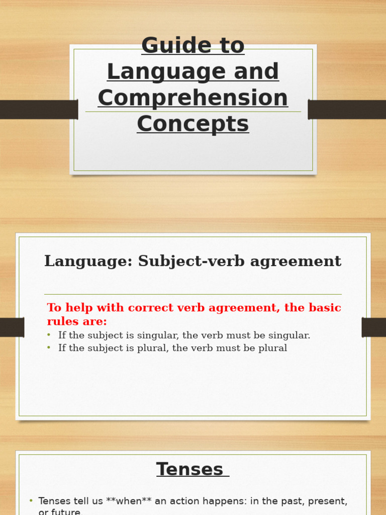 Language Comprehension and Grammar Guide | PDF | Grammatical Tense | Verb