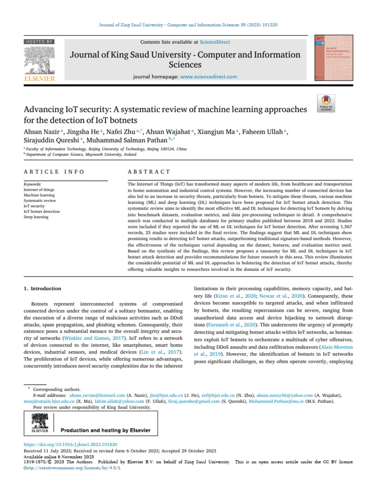 Advancing IoT Security A Systematic Review of Machine Learning ...