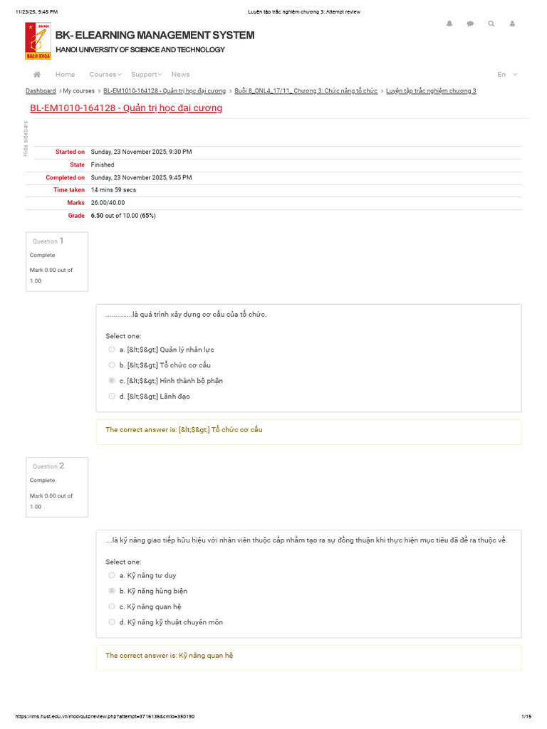 Luyện tập trắc nghiệm chương 3 - Attempt review | PDF