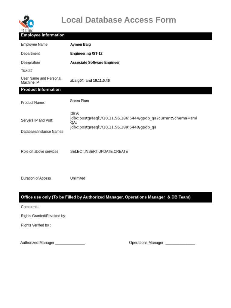 Local Database Access Form GP | PDF
