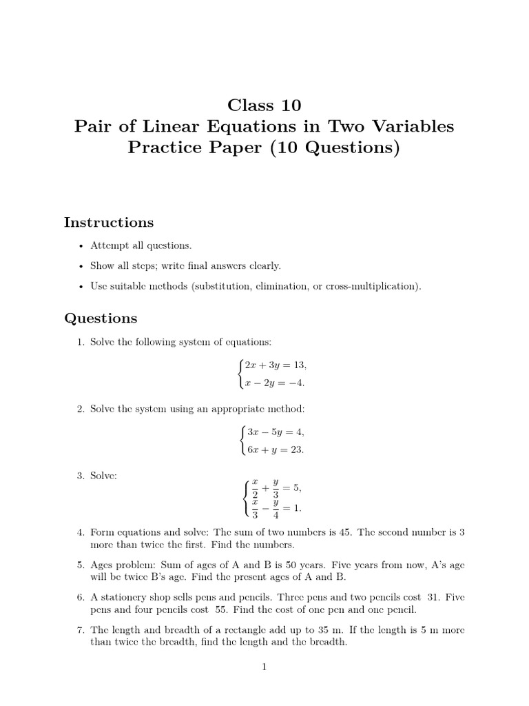 Test (6) | PDF | Equations | Algebra