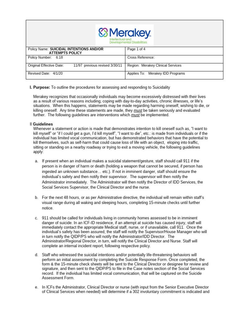 FINAL - Merakey - Suicide - Policy - 4 - 1 - 2020 - 3 | PDF | Mental ...