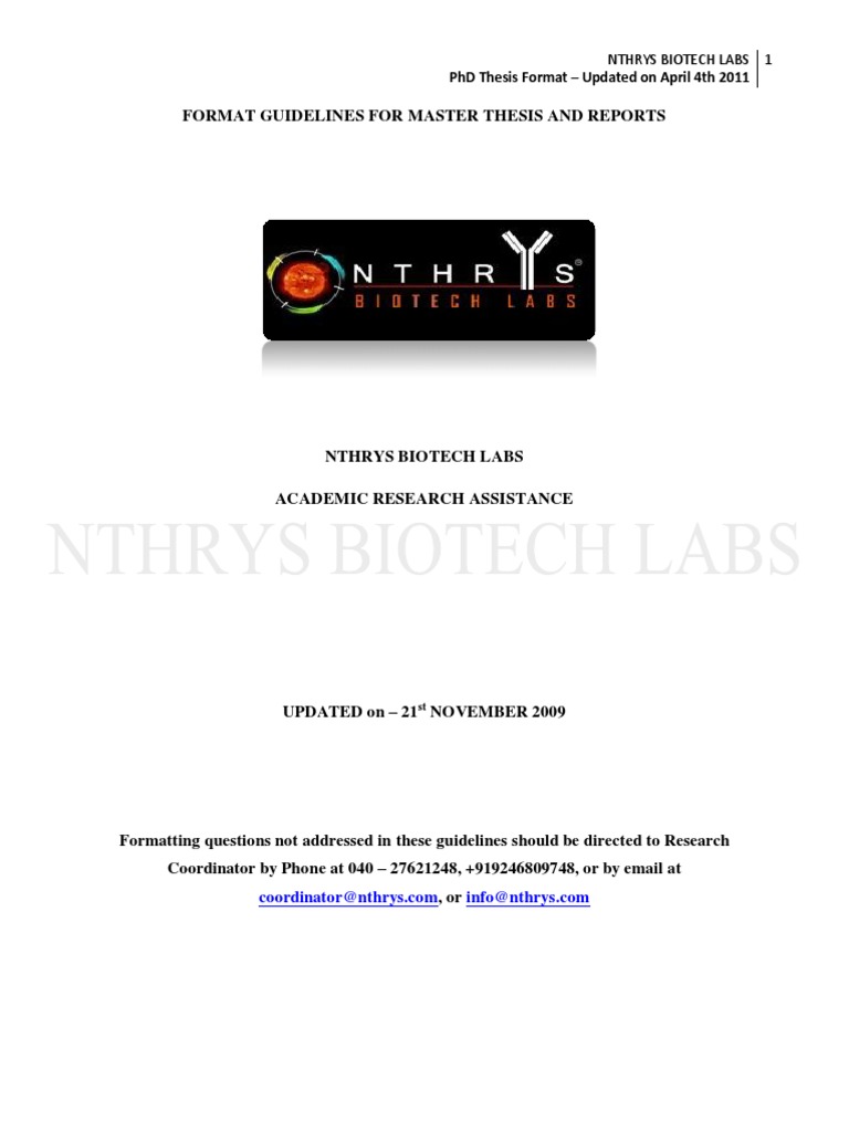 NTHRYS PHD Thesis Format Encrypt | PDF | Thesis | Table Of Contents