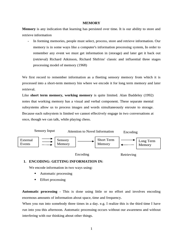 Understanding Memory: Encoding, Storage, Retrieval | PDF | Recall ...