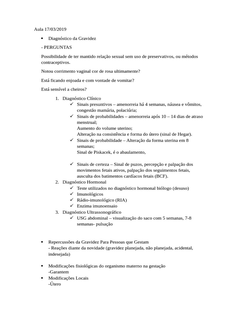 Diagnóstico e Repercussões da Gravidez | PDF