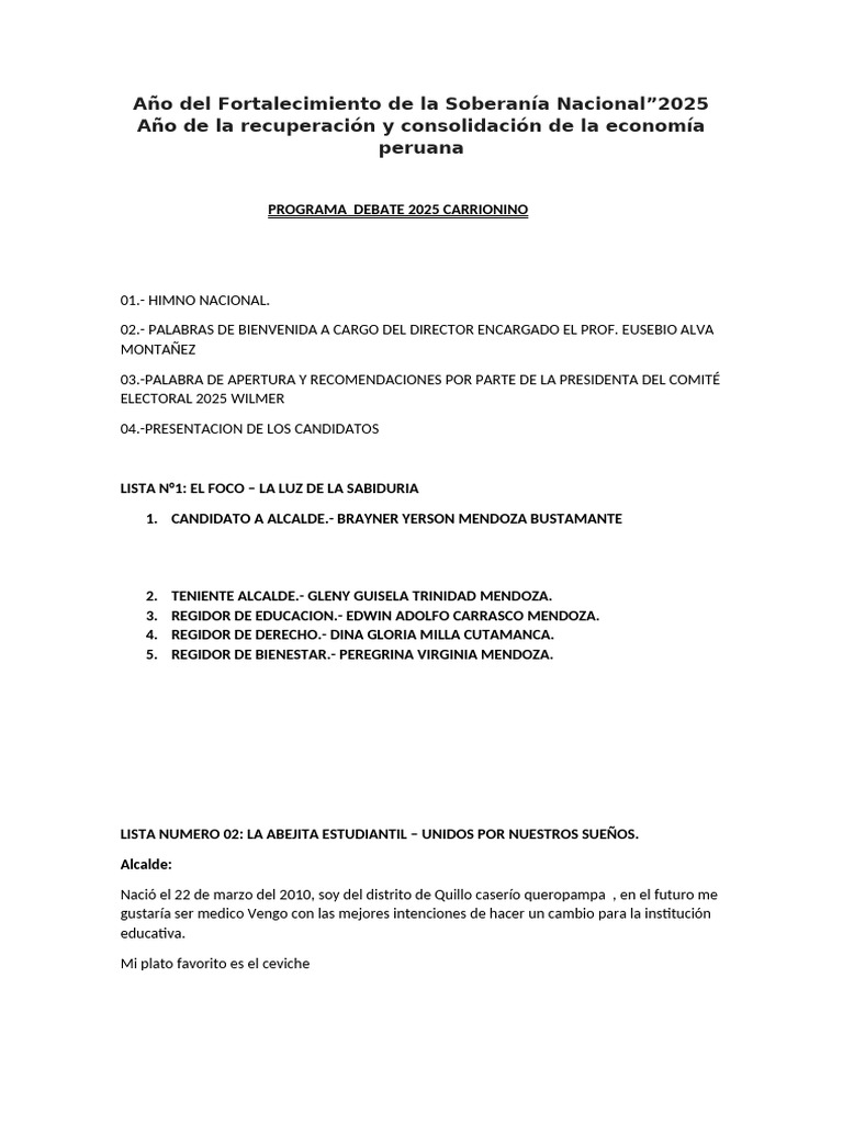 Debate Electoral 2025: Candidatos y Normas | PDF