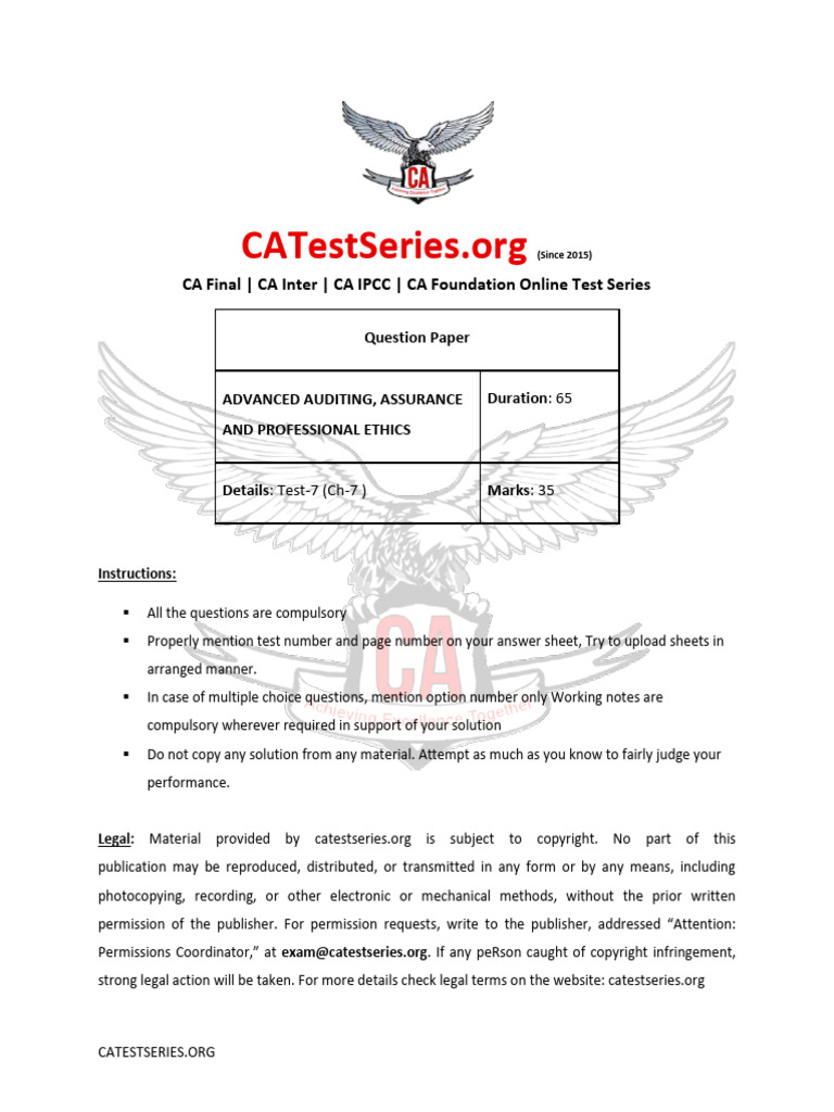 CA Final Auditing Test Series 2023-24 | PDF | Auditor's Report | Audit