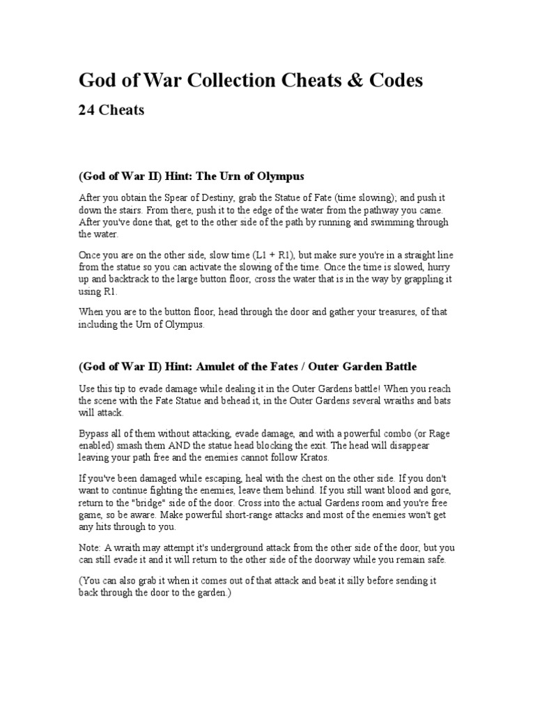 God of War 2 Cheats PDF Leisure Sports
