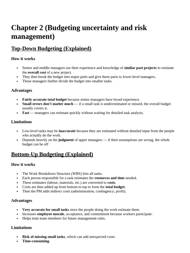 Budgeting Methods: Top-Down vs Bottom-Up | PDF | Risk | Risk Management