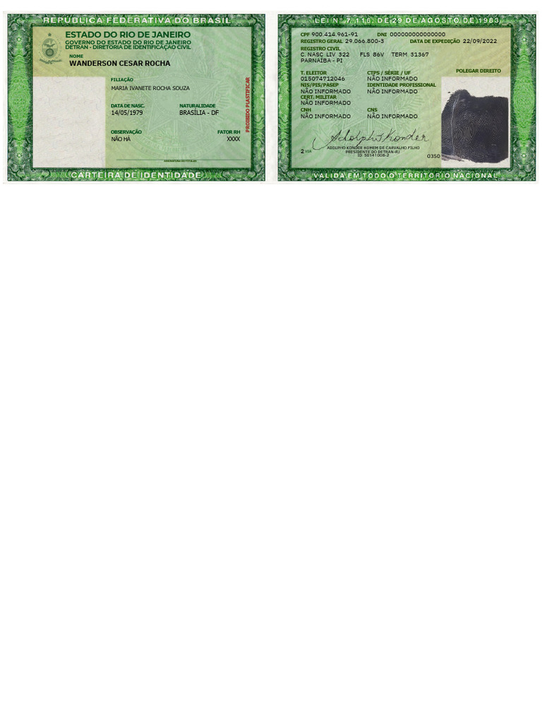 Documento de Identificação Civil DETRAN-RJ | PDF | Controle de acesso ...