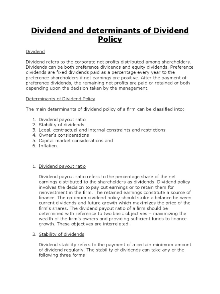 Determinants of Dividend Policy Explained | PDF