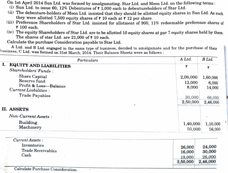 Amalgamation Purchase Consideration Calculations | PDF | Equity ...