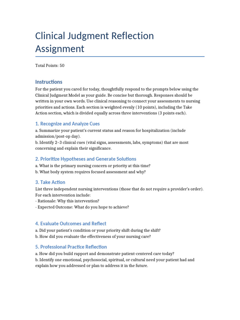 Clinical Judgment Assignment Student | PDF
