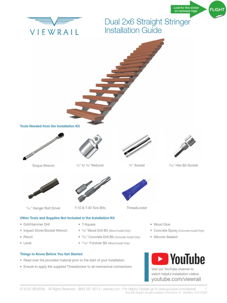 Dual 2x6 Straight Stringer Installation Instructions V4 | PDF | Screw ...