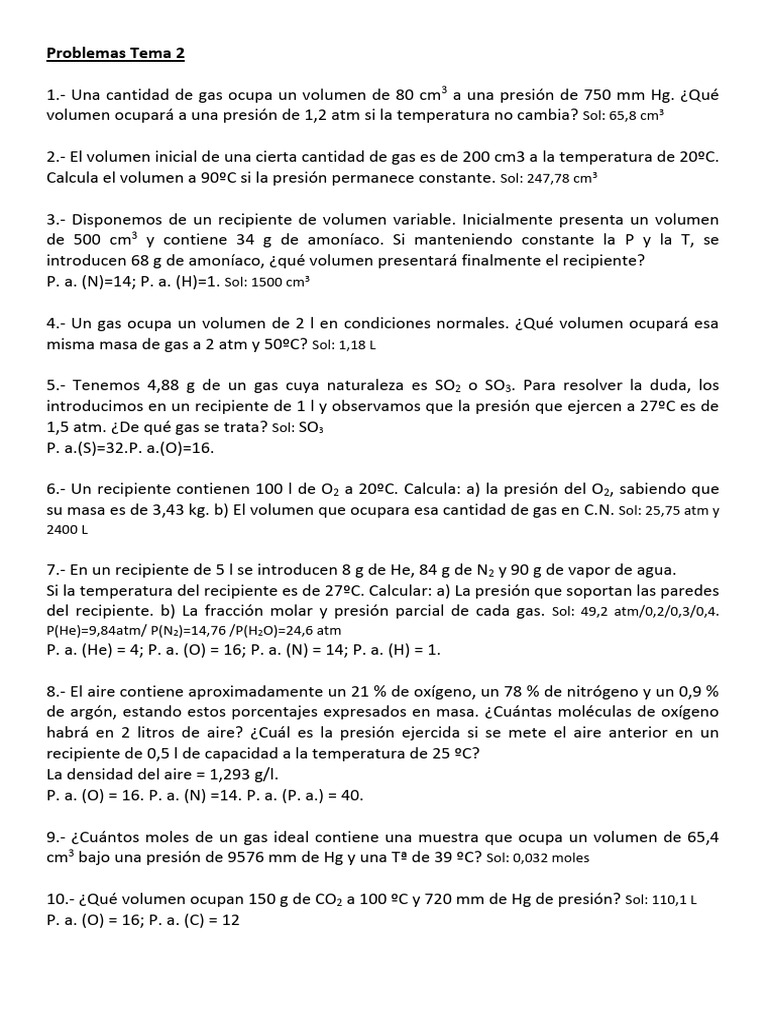 Problemas de gases ideales y cálculos | PDF
