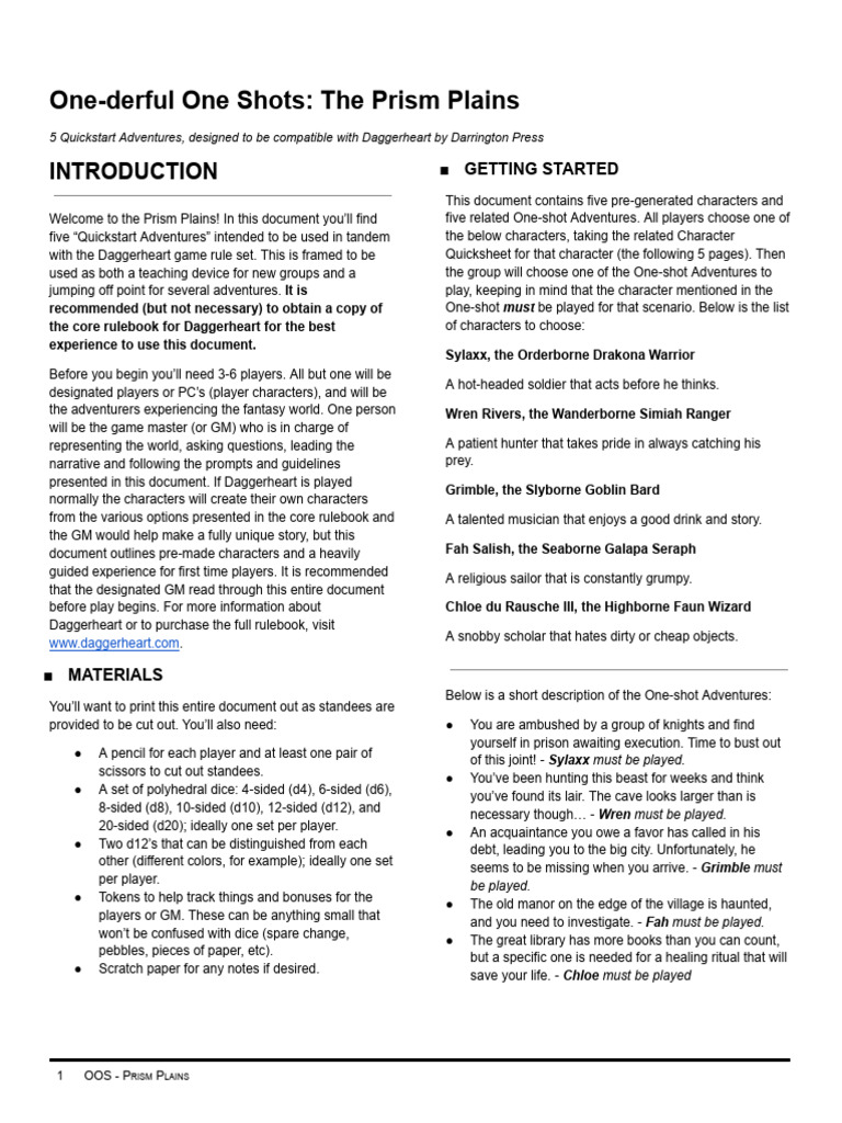 Quickstart Adventures for Daggerheart | PDF | Dice | Tabletop Games