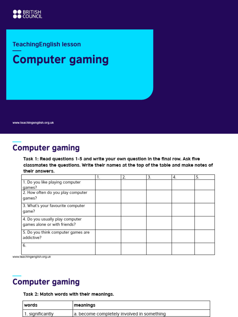 Computer Gaming Discussion and Activities | PDF | Video Games ...