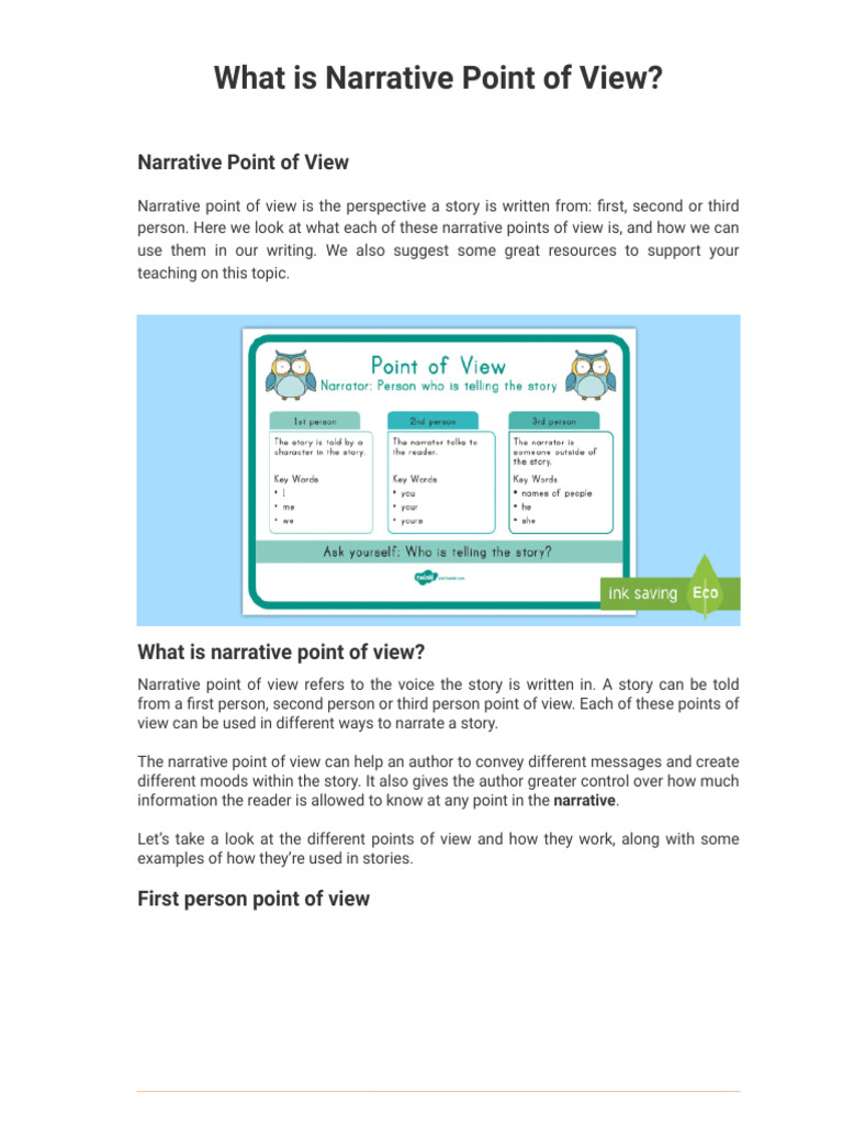 Narrative Point of View _ Twinkl Teaching Wiki - Twinkl | PDF ...