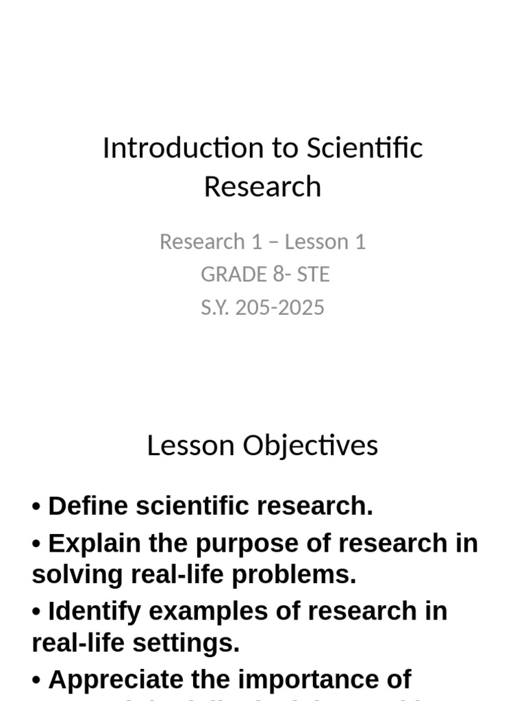 Research1 Intro To Scientific Research PPTX | PDF